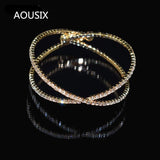 Rhinestone Crystal Bracelet Multilayer Cross Opening Bracelet