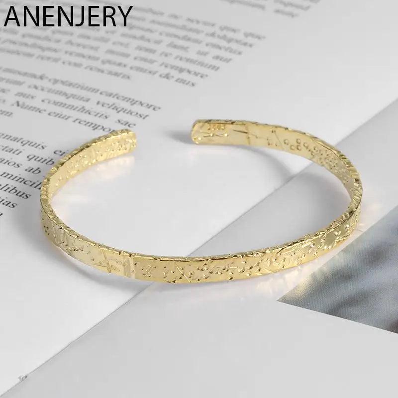 Silver Irregular Surface Bangle Bracelet for Women Men Adjustable