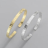 Silver Irregular Surface Bangle Bracelet for Women Men Adjustable