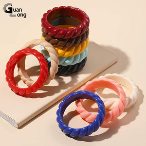 Colorful Resin Cuff Bracelet for Women Vintage Geometric Charm Bangle