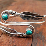 Boho Feather Bracelet Vintage Inlaid Stone Open Bracelet