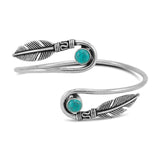 Boho Feather Bracelet Vintage Inlaid Stone Open Bracelet