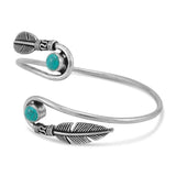 Boho Feather Bracelet Vintage Inlaid Stone Open Bracelet