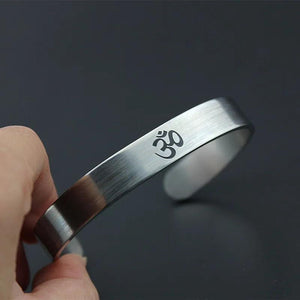 Silver Stainless Steel OM Yoga Cuff Bangle Hindu Punk Jewelry
