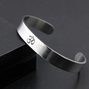 Silver Stainless Steel OM Yoga Cuff Bangle Hindu Punk Jewelry