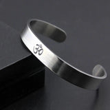 Silver Stainless Steel OM Yoga Cuff Bangle Hindu Punk Jewelry