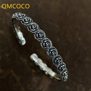 Silver Retro Bracelets Vintage Rose Flowers Girl Party Jewelry