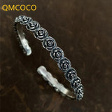 Silver Retro Bracelets Vintage Rose Flowers Girl Party Jewelry