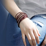 Women's Rhinestones Leather Wrap Bracelet - Multilayer Magnet Bangle