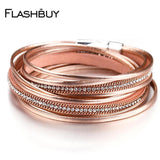 Women's Rhinestones Leather Wrap Bracelet - Multilayer Magnet Bangle