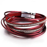 Women's Rhinestones Leather Wrap Bracelet - Multilayer Magnet Bangle