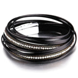 Women's Rhinestones Leather Wrap Bracelet - Multilayer Magnet Bangle