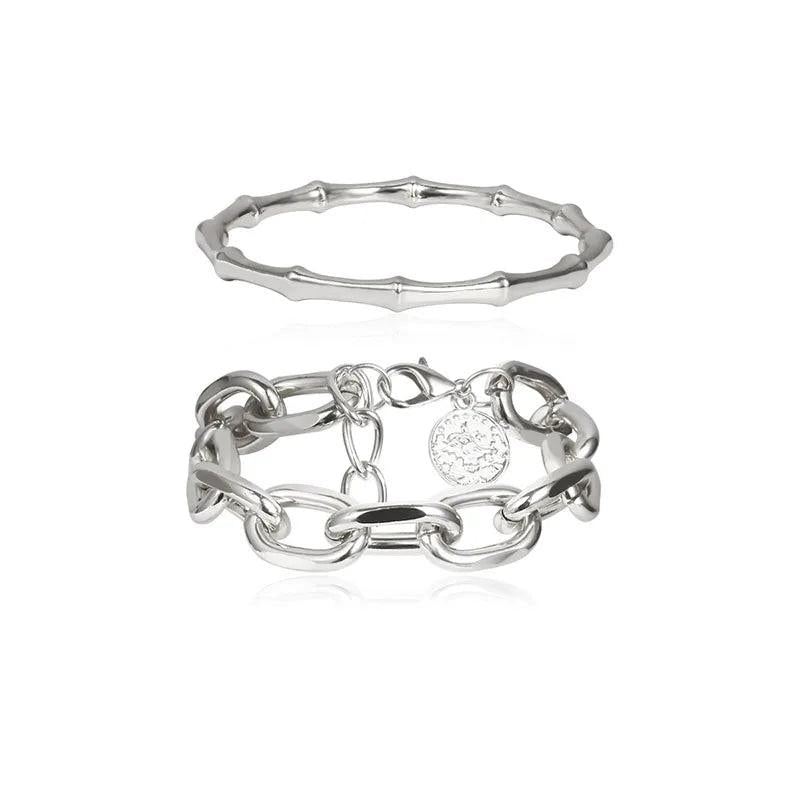 Metal Chain Link Bamboo Bracelet Bangle Punk Women Party
