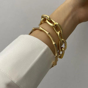 Metal Chain Link Bamboo Bracelet Bangle Punk Women Party