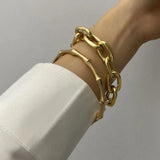 Metal Chain Link Bamboo Bracelet Bangle Punk Women Party