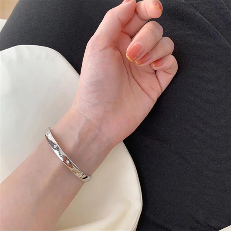 Silver Star Cuff Bangle with Zirconia Charm