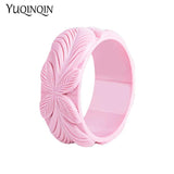 Engraved Flowers Resin Cuff Bracelet Women Acrylic Wide Bangle