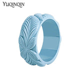Engraved Flowers Resin Cuff Bracelet Women Acrylic Wide Bangle