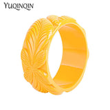 Engraved Flowers Resin Cuff Bracelet Women Acrylic Wide Bangle