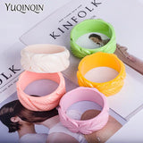 Engraved Flowers Resin Cuff Bracelet Women Acrylic Wide Bangle