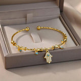 Evil Eye Bracelet for Women Adjustable Stainless Steel Bangle