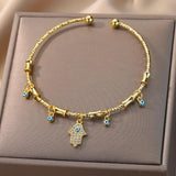Evil Eye Bracelet for Women Adjustable Stainless Steel Bangle