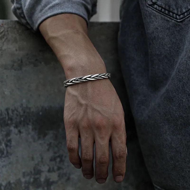 Silver Circular Weave Bangle, High Jewelry Accessory, Double Present