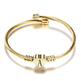 Heart Bracelet Bangle with Initial Charms for Women