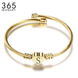 Heart Bracelet Bangle with Initial Charms for Women