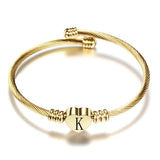 Heart Bracelet Bangle with Initial Charms for Women