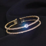 Golden Geometric Rhinestone Bracelet for Women