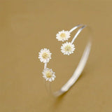 Silver Plated Daisy Flower Bangles Open Cuff Bracelet Women Charm Jewelry