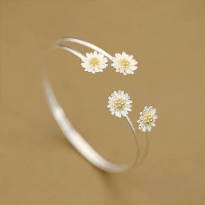 Silver Plated Daisy Flower Bangles Open Cuff Bracelet Women Charm Jewelry