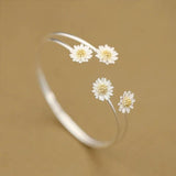 Silver Plated Daisy Flower Bangles Open Cuff Bracelet Women Charm Jewelry