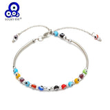 Lucky Eye Red Evil Eye Bead Bangle Bracelet Silver Chain