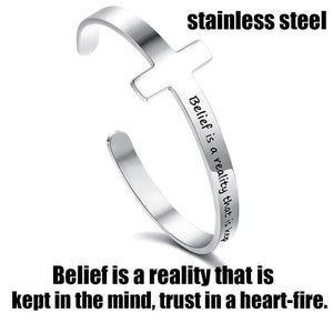 Religious Jesus Cross Bracelet for Women Stainless Steel Open Cuff