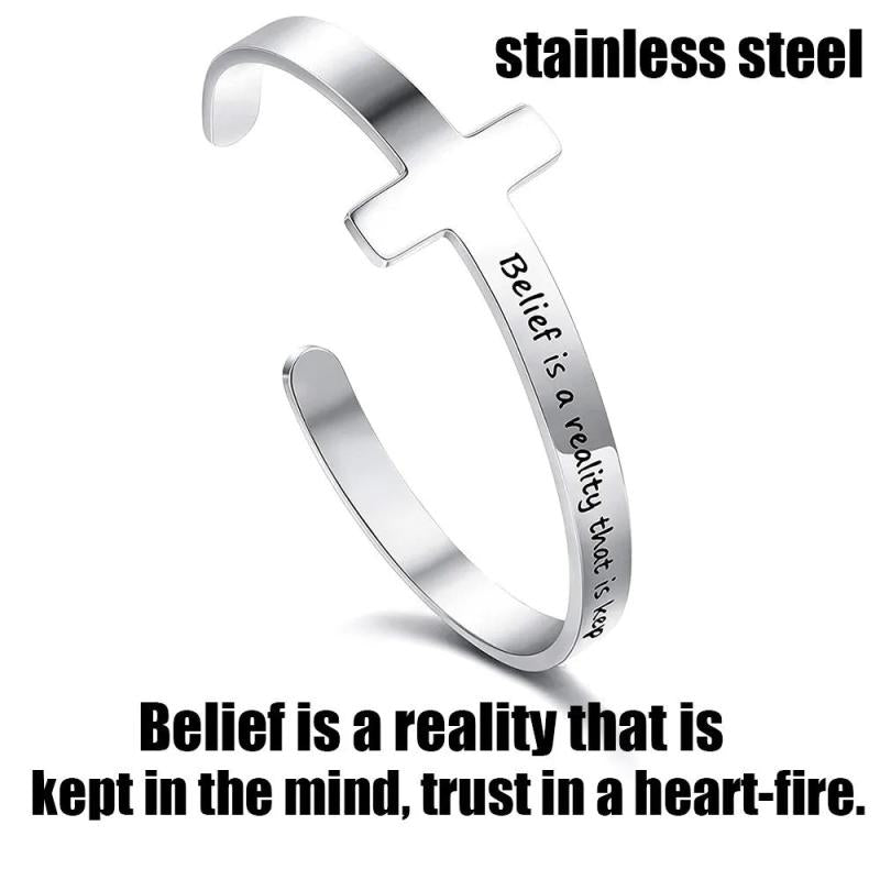 Religious Jesus Cross Bracelet for Women Stainless Steel Open Cuff
