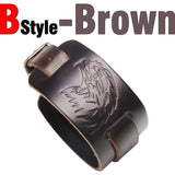 Embossed Wolf Eagle Totem Leather Bracelet Brown Men