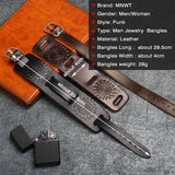 Embossed Wolf Eagle Totem Leather Bracelet Brown Men