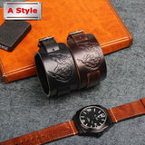 Embossed Wolf Eagle Totem Leather Bracelet Brown Men