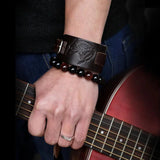 Embossed Wolf Eagle Totem Leather Bracelet Brown Men