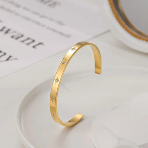 Stainless Steel CZ Star Opening Bangles 14k Plated Jewelry Women