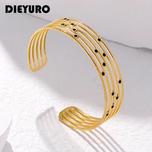 316L Stainless Steel Geometric Lines Bangle For Women Girl Cuff Bracelet