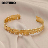 316L Stainless Steel Leaf Open Bangle Silver Cuff Bracelet