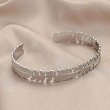 316L Stainless Steel Leaf Open Bangle Silver Cuff Bracelet