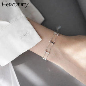 Foxanry Double Layer Zircon Bracelets for Women