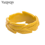 Engraved Yellow Leaf Resin Cuff Bracelet
