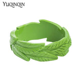 Engraved Yellow Leaf Resin Cuff Bracelet