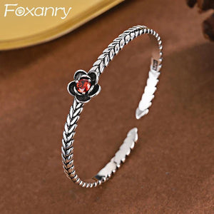 Foxanry Vintage Bracelet Red Zircons Flower Geometric Party Jewelry