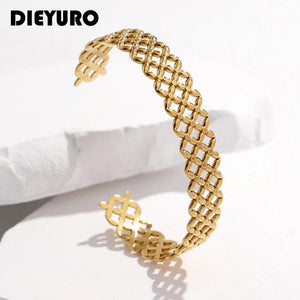 316L Stainless Steel Geometric Cuff Bracelet For Women - 2-Color Bangle
